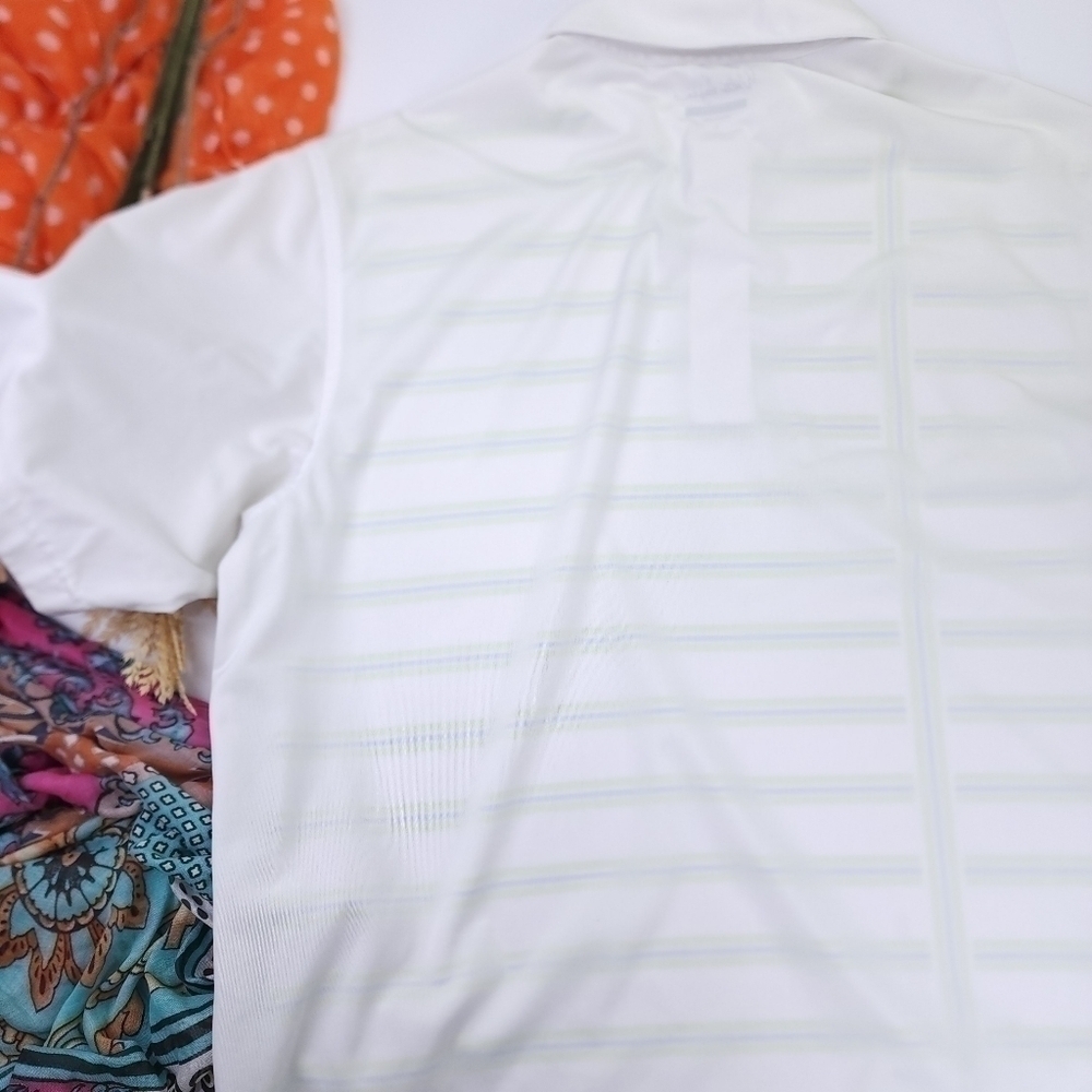 Men's Walter Hagan White Green Stripe Golf Polo Sz L - Picture 2 of 10